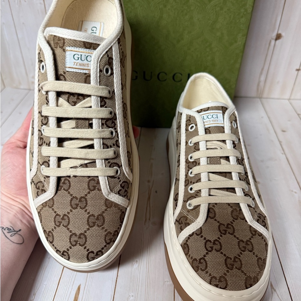 Gucci GG Supreme 1977 Tennis Canvas Sneaker Beige/Ebony-White Sz 11.5G / 12.5US - Picture 8 of 13